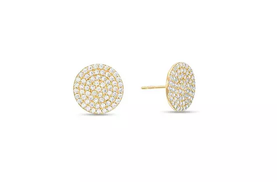 Yellow Gold Diamond Circles Stud Fashion Earrings for Rent